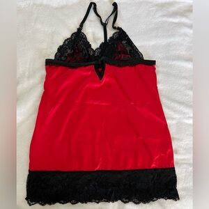 Luxurious Red Satin Chemise with Black Lace